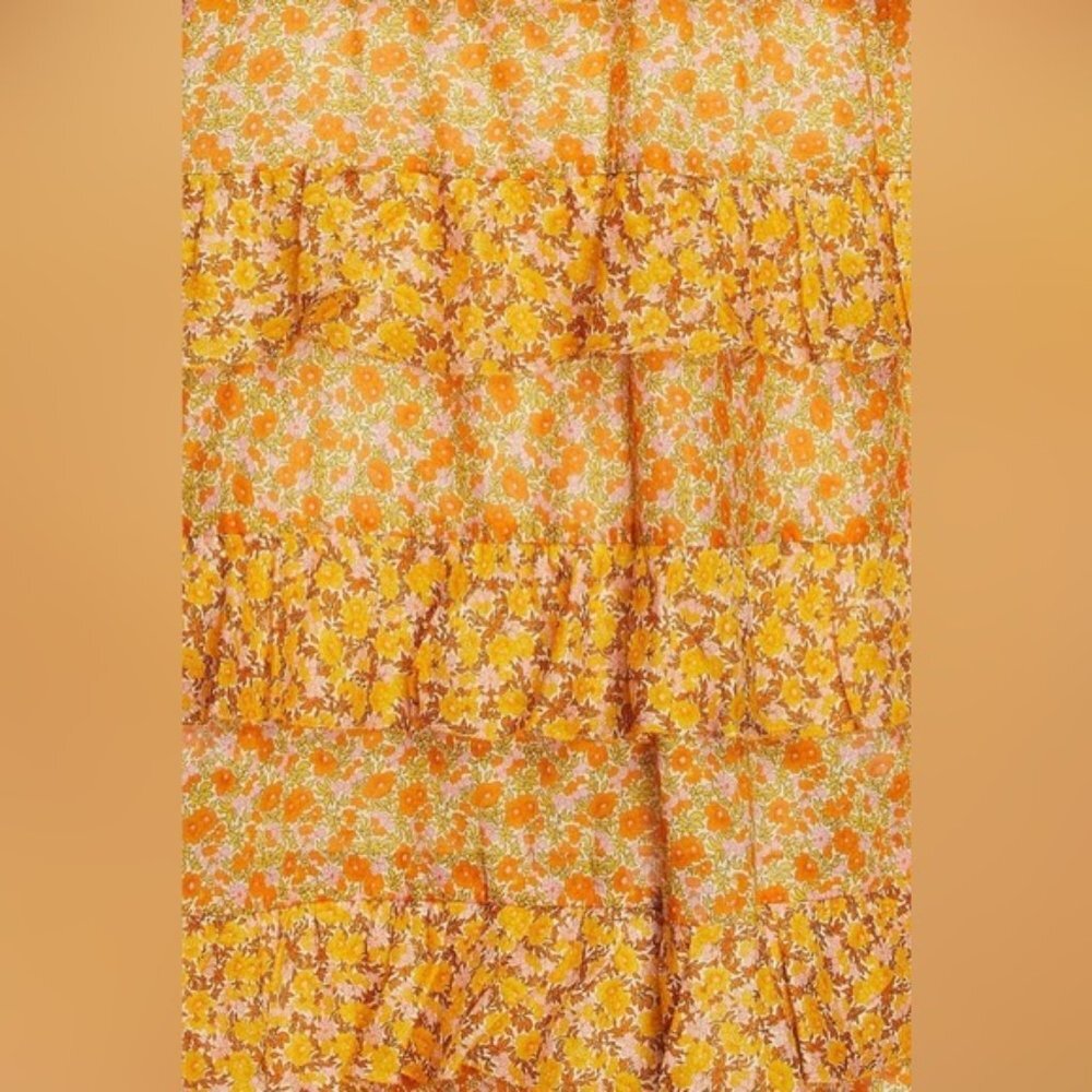 ❌❌SOLD❌❌450 MAJE Printed Cotton Voile Dress With Ruffles Orange | Womens Dresses - Picture 10 of 11